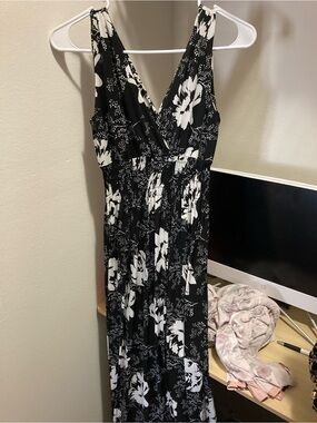 Black & White Floral Surplice Maxi Dress
